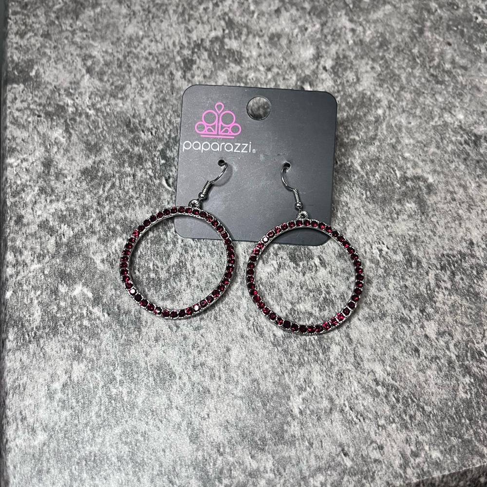 Paparazzi Silver and Red Hoop Earrings
